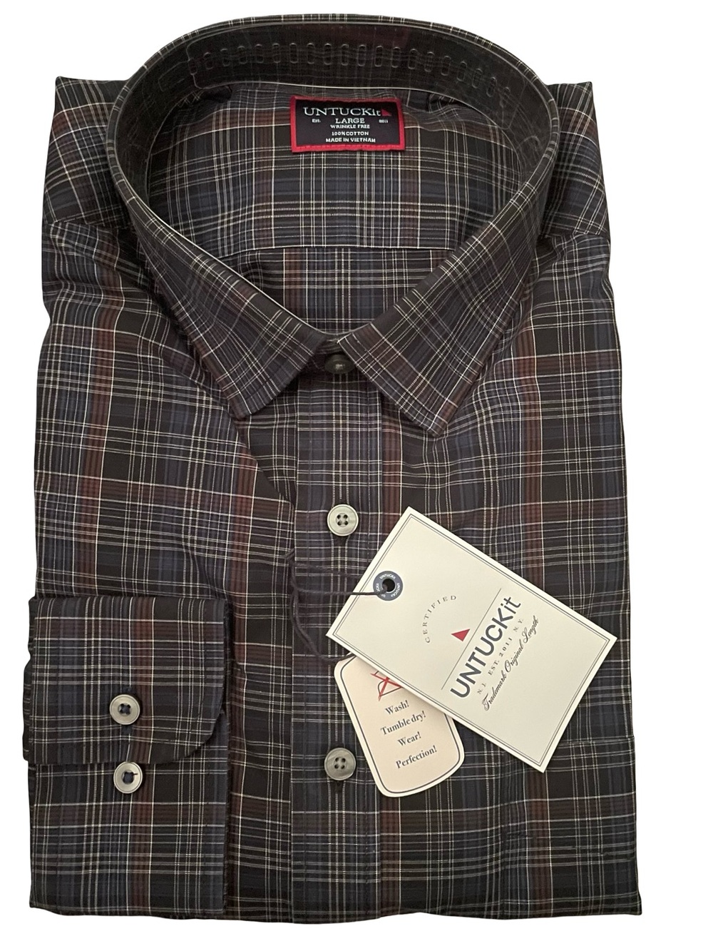 UNTUCKit Cordero Regular Fit Blue Wrinkle Free Button Shirt Size Large